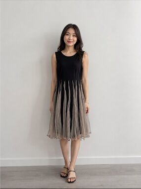 SouthStore Black and Cream Tulle Sleeveless Dress size Large